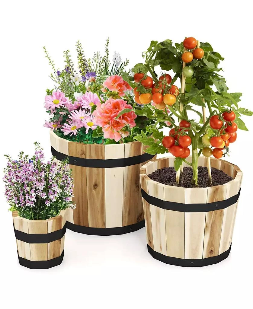 Gymax Outdoor Wooden Planter Box Set of 3 w/ Drainage Holes for Flower Herb Shrub