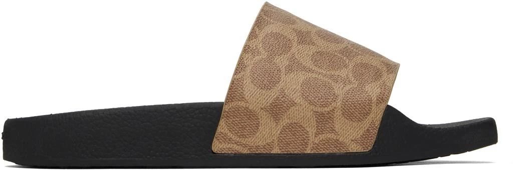Coach Brown Coated Canvas Pool Slides 1