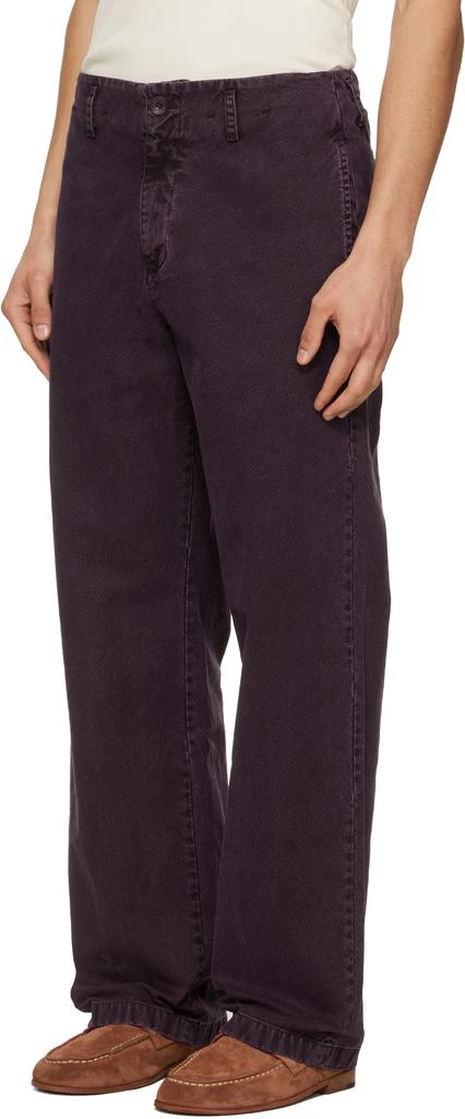 TONYWACK Burgundy Garment Dyed Cotton Straight Trousers 4