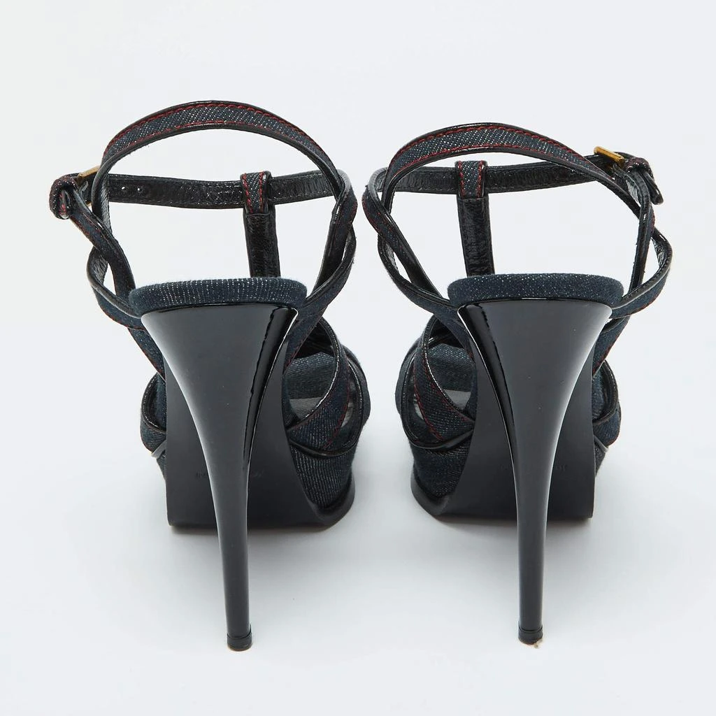 Yves Saint Laurent Yves Saint Laurent Blue Denim and Leather Platform Sandals Size 38.5 5