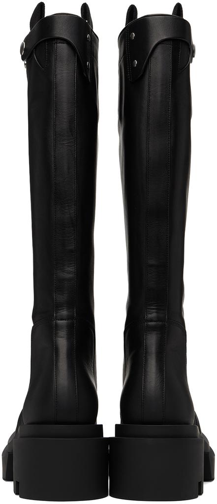 【Rick Owens】Porterville Knee Pull On Bogun ロングブーツ Black Porterville Knee Pull On Bogun Tall Boots by Rick