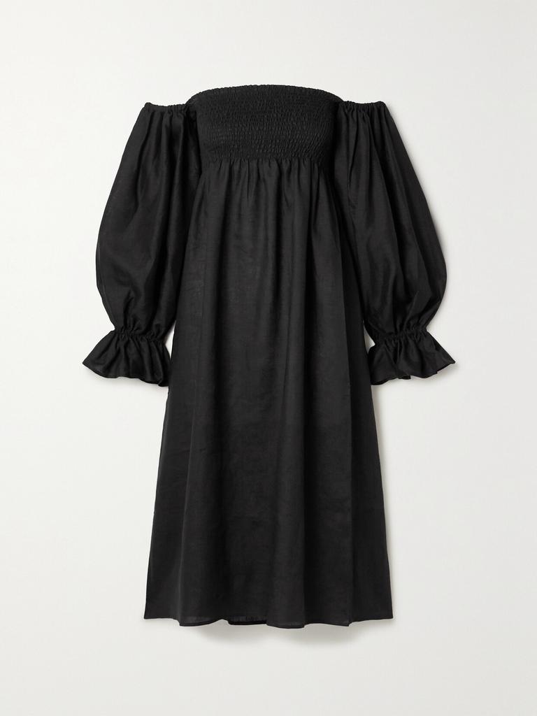 Sleeper 【net Sustain】atlanta 露肩平行绉缝亚麻中长连衣裙