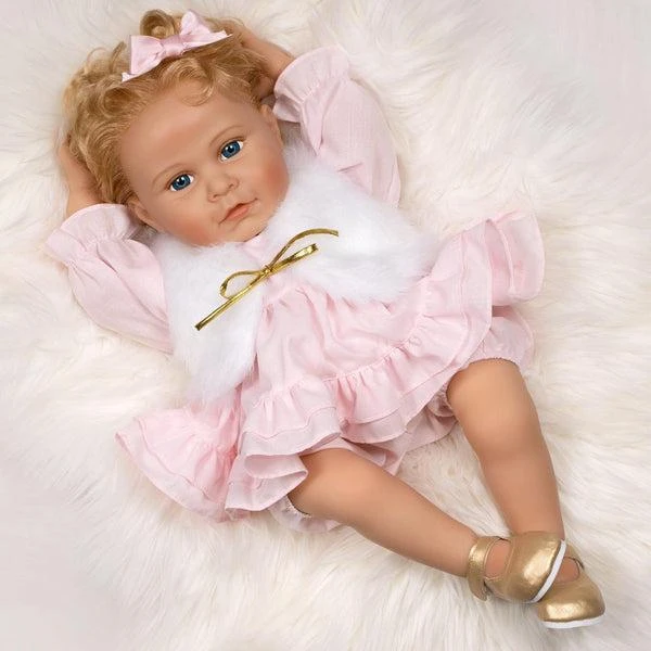 Karen Scott Paradise Galleries  Reborn Baby Doll, Karen Scott Designer's Doll Collections, Made in Soft Touch Vinyl with Pink Ruffled Dress with matching pantaloons 1