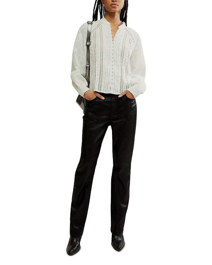 Free People Nocturne Coated High Rise Bootcut Jeans in Ethereal Black