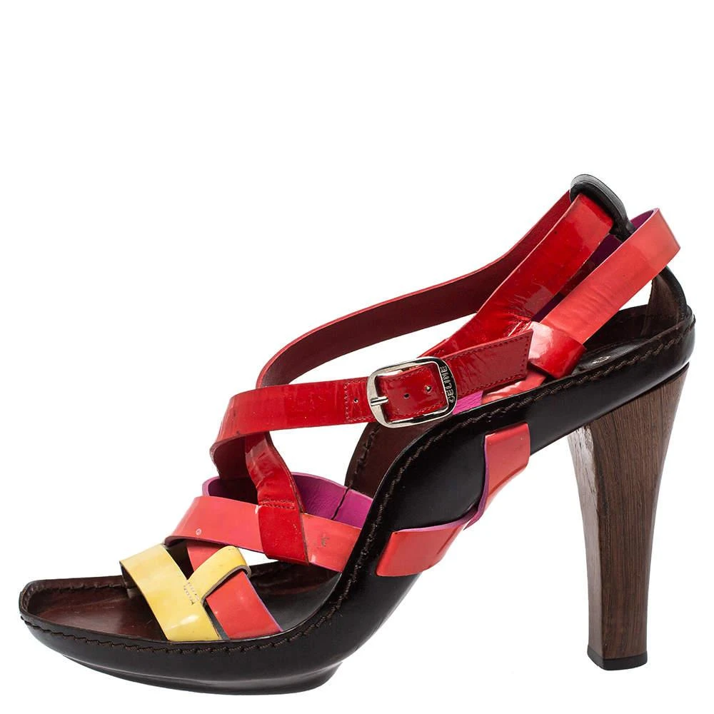 CASADEI Casadei Multicolor Patent Leather Strappy Ankle Strap Sandals Size 40 2