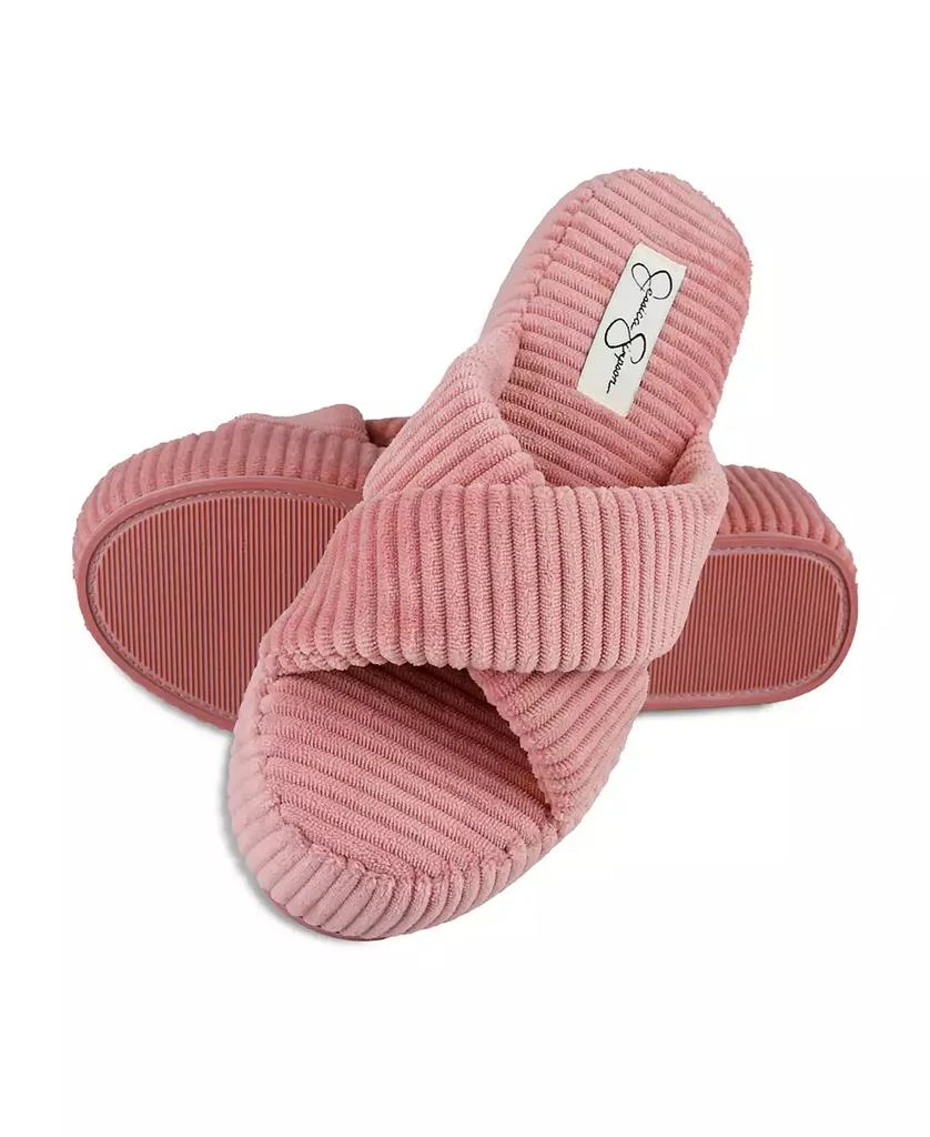 Jessica Simpson Women's Ribbed Terry Cross Band Slide Platform Slipper 8