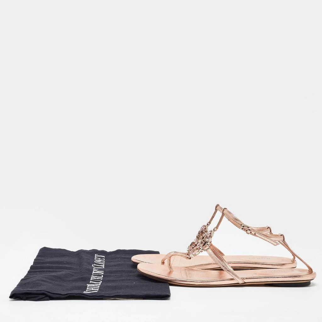 Gucci Gucci Metallic Leather Crystal Embellished GG Thong Flat Sandals Size 37 9