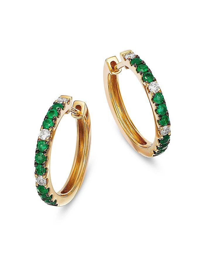 Bloomingdale
s Fine Collection Emerald
Diamond Hoop Earrings in 14K Yellow Gold