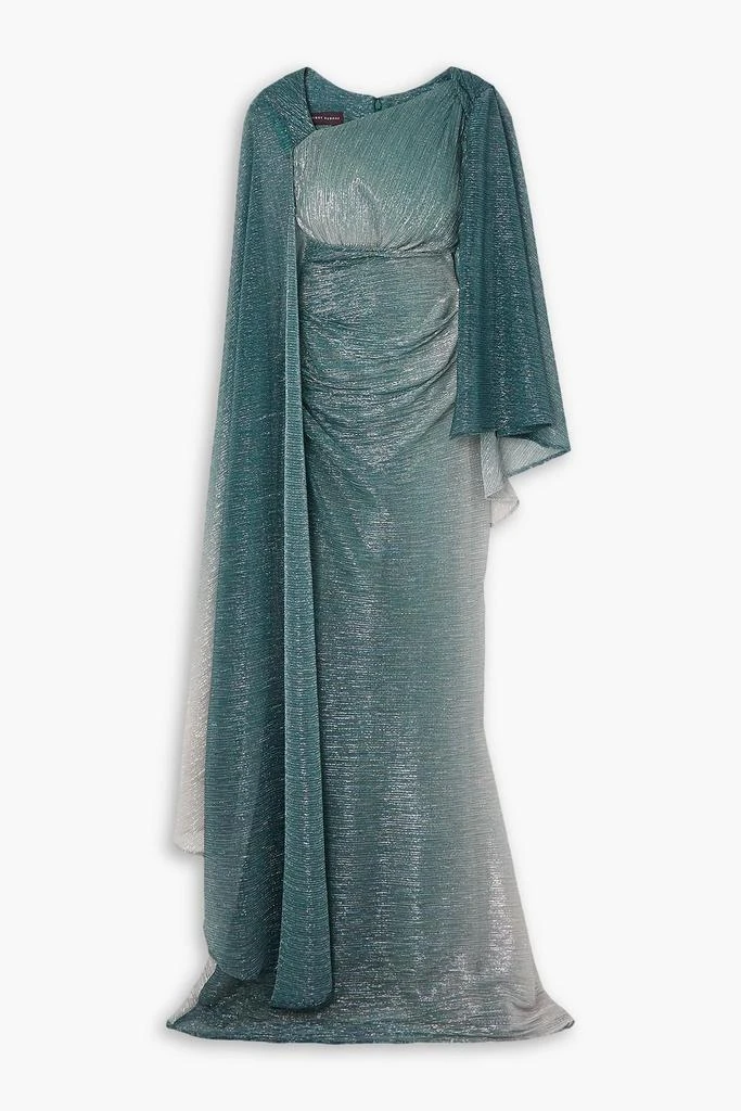Talbot Runhof Asymmetric cape-effect metallic voile gown 1