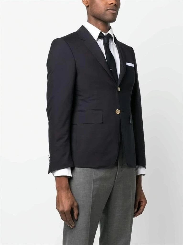 Thom Browne Sleek Tailored Suit Jacket with Notch Lapel and Metallic Buttons 3