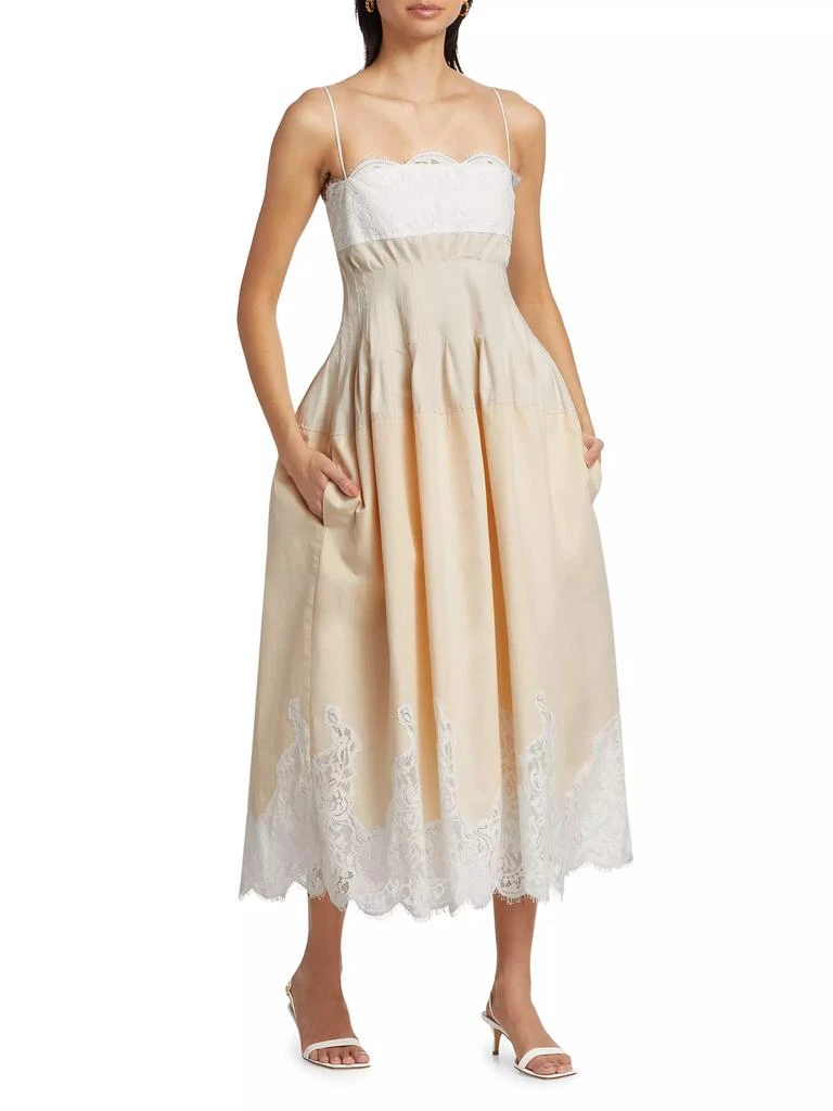 SIMKHAI Lilianna Poplin Lace Combo Midi-Dress 3