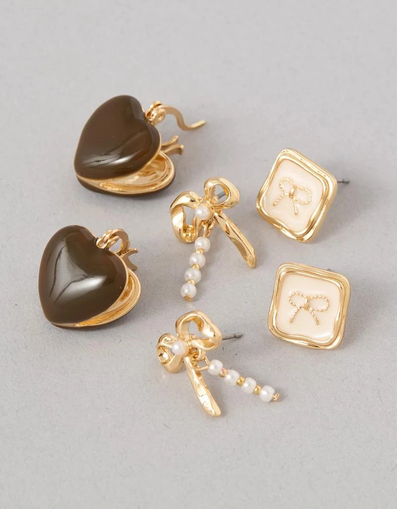 AE AEO Brown Heart & Bow Earrings 3-Pack 2