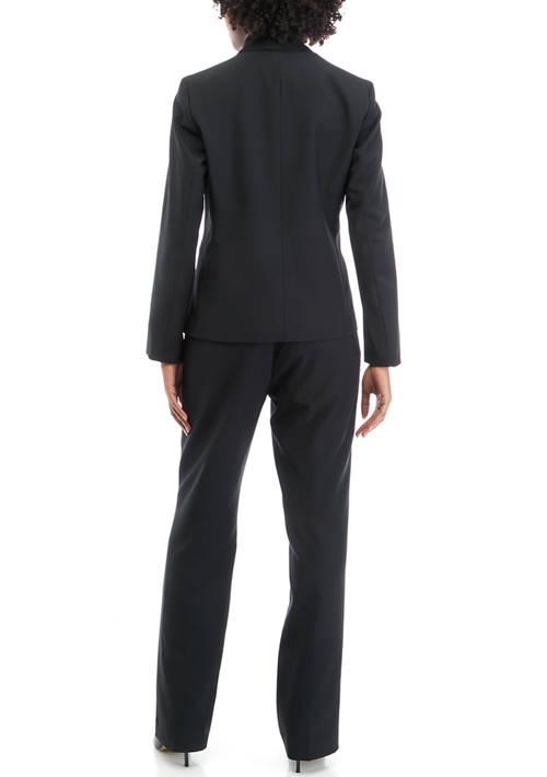 Le Suit Suit Womens Scarf Collared Jacket And Side Zip Pant Set