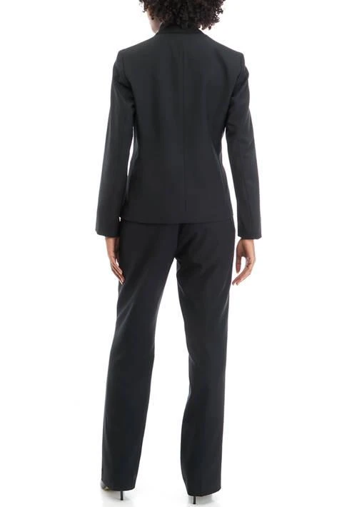 Le Suit Suit Womens Scarf Collared Jacket And Side Zip Pant Set 2