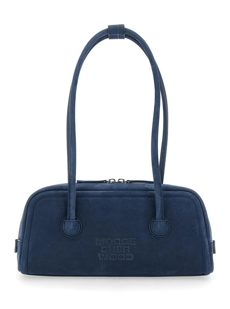 Marge Sherwood Blue Shoulder Bag With Logo Lettering On The Front In Soft Leather Woman 1