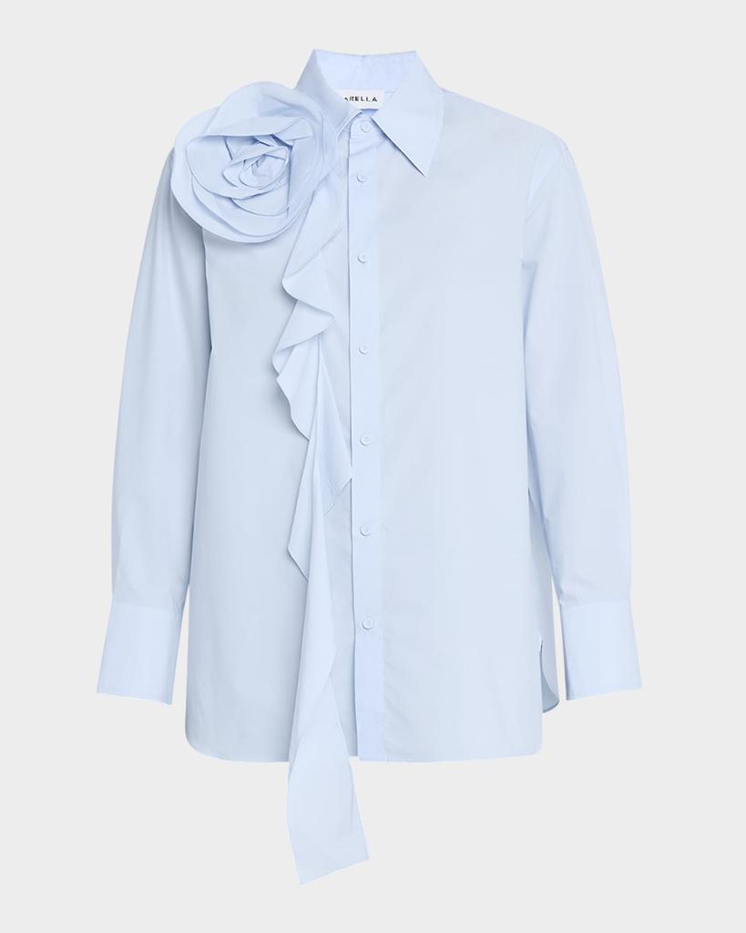 Marella Ketch Ruffle Rosette Cotton Poplin Shirt