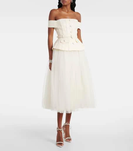 Self Portrait Bridal sequined bow-detail peplum midi dress 2