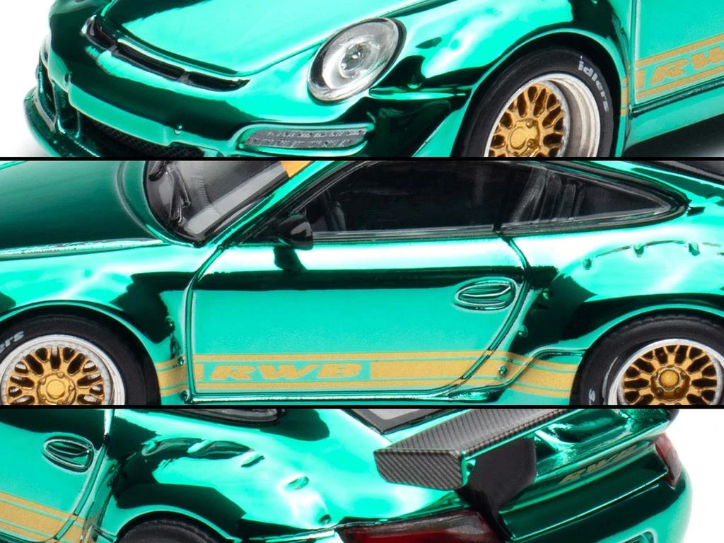 Pop Race 997 RWB Spectraflame Teal with Gold Stripes "Tokyo Auto Salon - Hong Kong 2025" 1/64 Diecast Model Car by 2