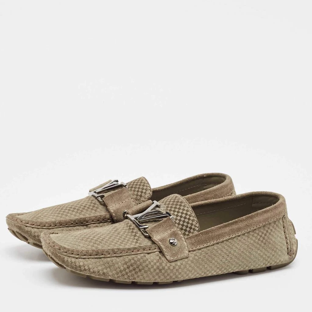 Louis Vuitton Louis Vuitton Grey Suede Damier Ebene Check Monte Carlo Loafers Size 42 2