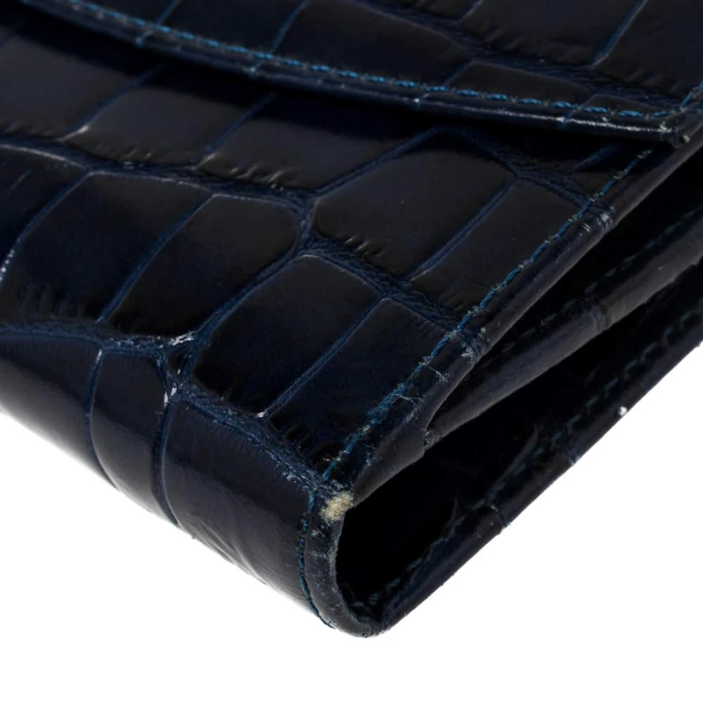 Aspinal of London Aspinal Of London Blue Crocodile Embossed Leather Bifold Wallet 11