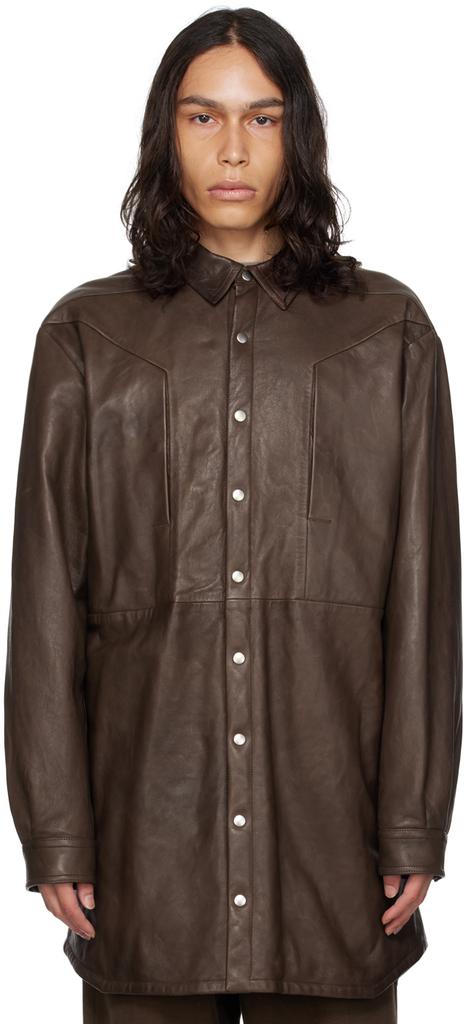 Rick Owens Brown Jumbo Fogpocket Leather Jacket