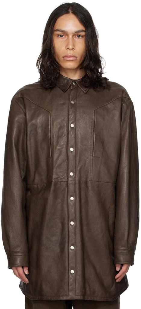 Rick Owens Brown Jumbo Fogpocket Leather Jacket 1
