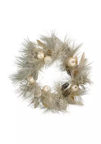 Northlight Champagne Gold Pomegranate And Apple Pine Needle Christmas Wreath   24 Inch  Unlit