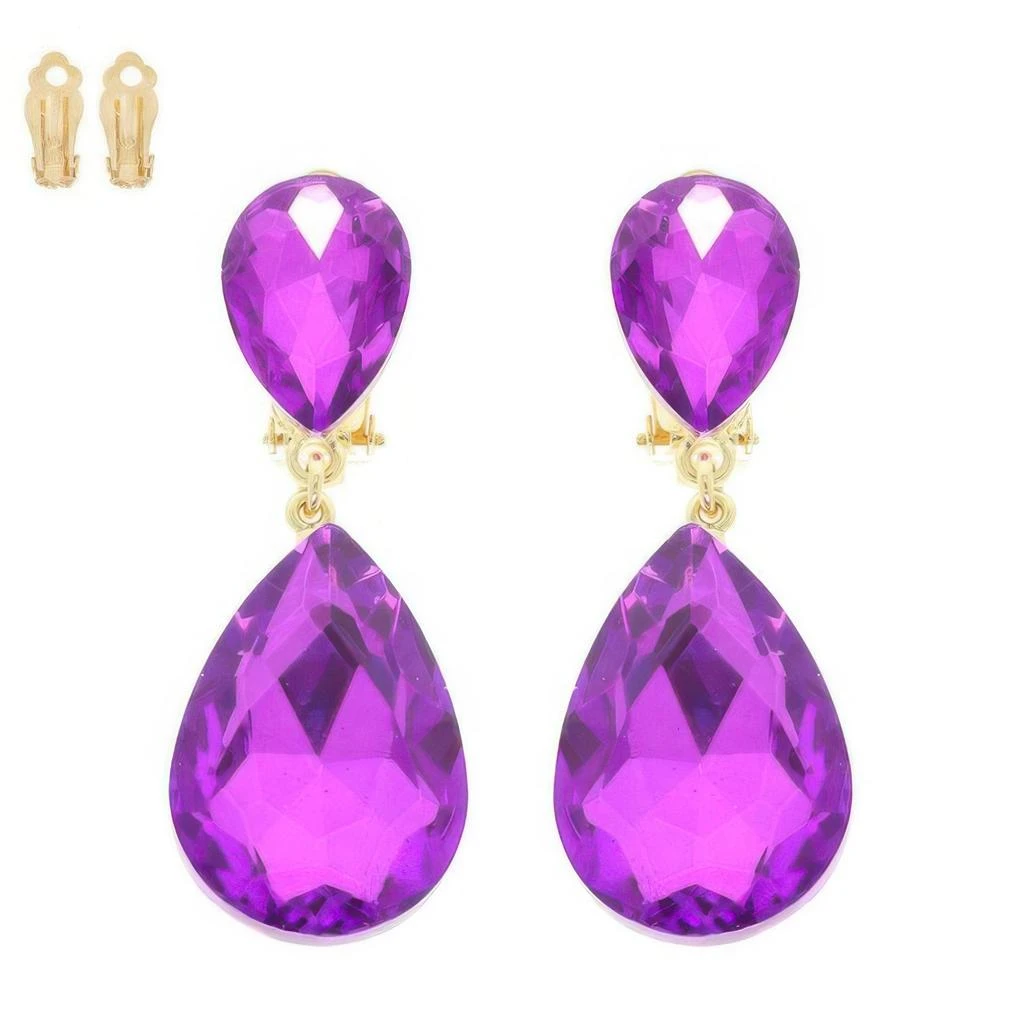 TRUEDAMES Teardrop-cut Crystal Clip On Earrings 3