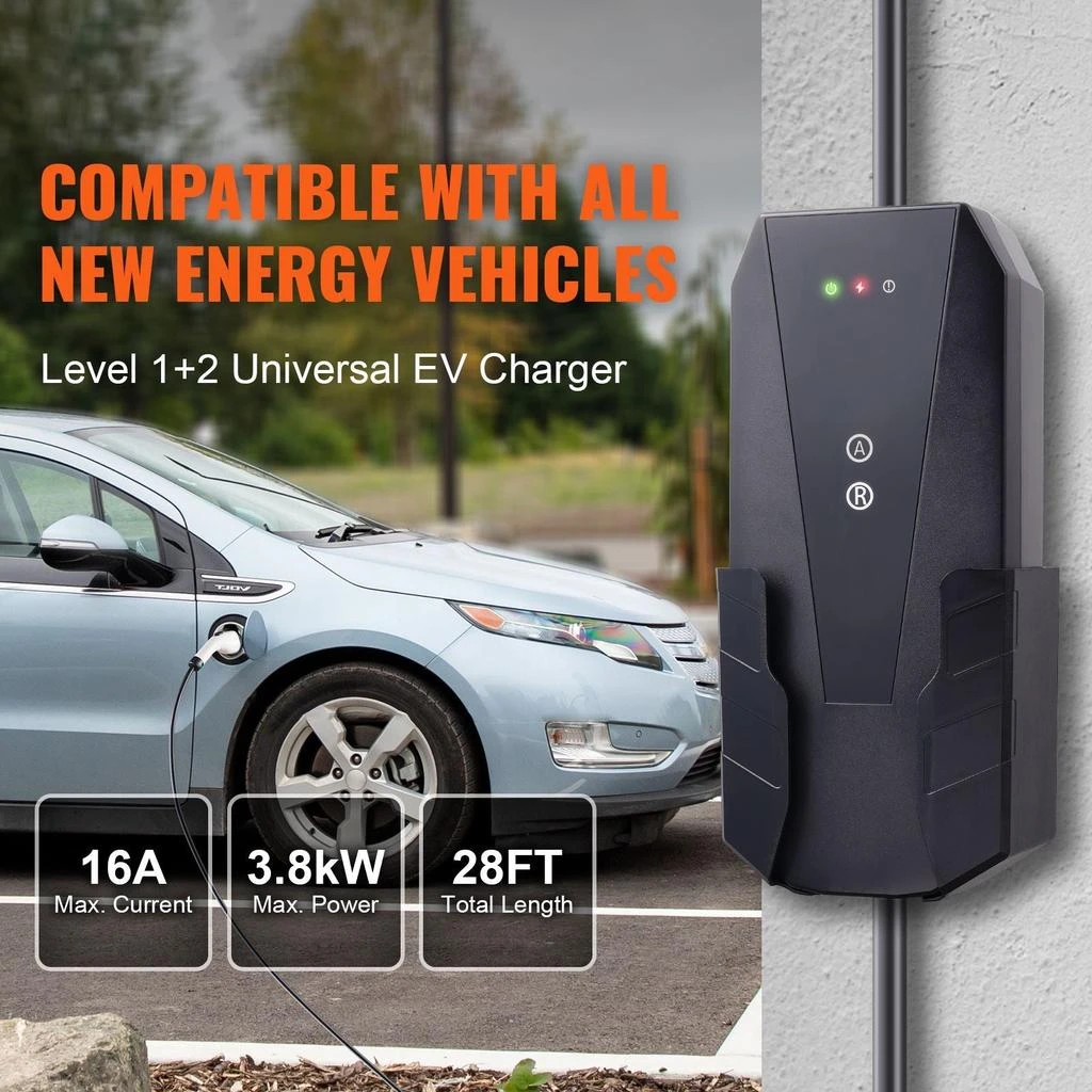 HADEX Level 1+2 Portable EV Charger, 16 Amp 120V or 240V, Electric Vehicle Charger with 28-Foot Charging Cable NEMA 6-20P Plug NEMA 5-15 Adapter, Plug-in Home EV Charging Station for SAE J1772 EVs