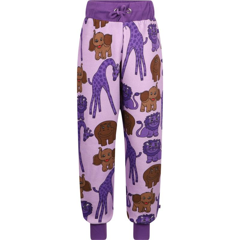Småfolk Funny animals organic sweatpants in lavender