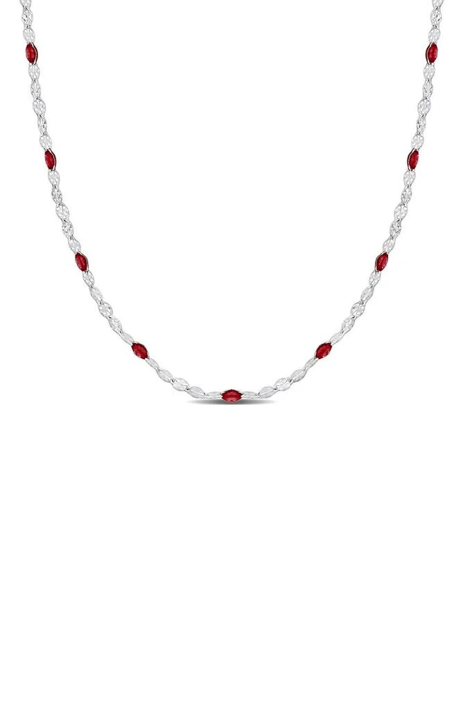 DELMAR Sterling Silver Pink Enamel Station Chain Necklace