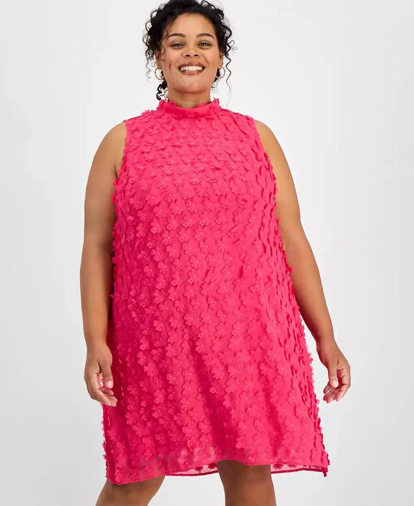 Robbie Bee Plus Size 3D-Flower Mock-Neck Trapeze Dress 2