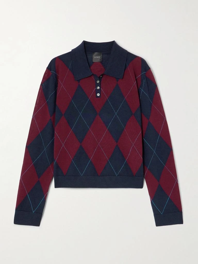 LESET James Argyle Merino Wool Polo Sweater
