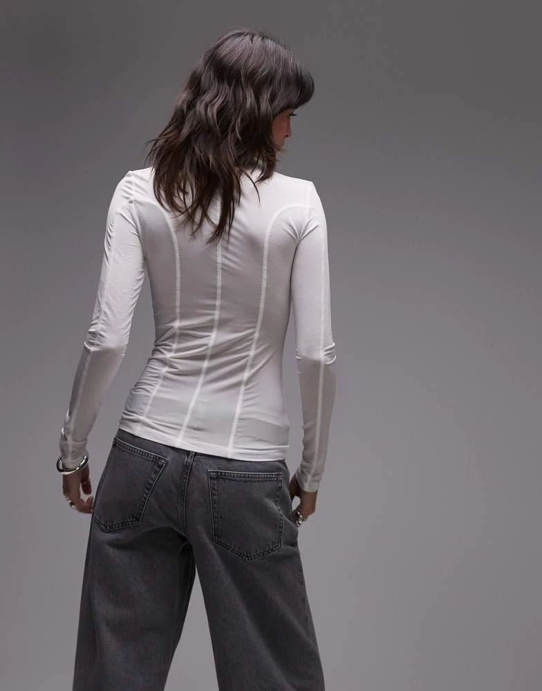 & Other Stories & Other Stories semi sheer jersey top with  mock neck and seam detail in off white 2