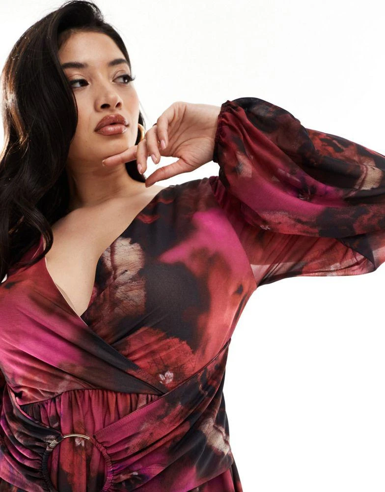 ASOS ASOS DESIGN Curve plunge midi dress in blurred floral print 4