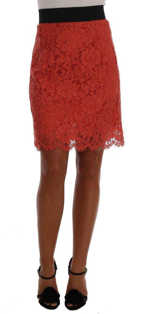 Dolce & Gabbana Dolce & Gabbana  Orange Macramé Lace Pencil Skirt