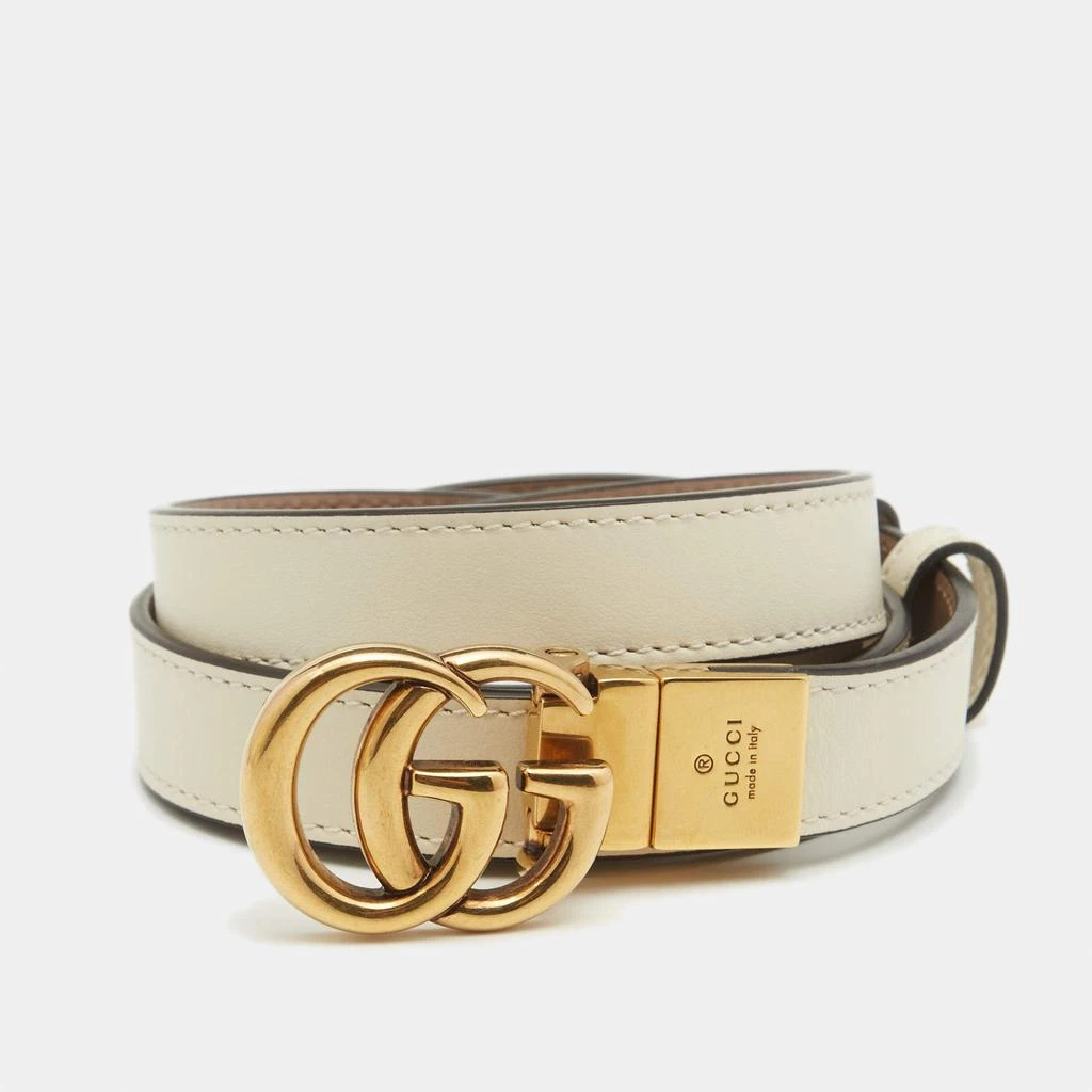 Gucci White Leather Belt with Gold Double G Buckle size is 4*80cm Gucci 400593 Belt Supreme Leather with Polished Golden  main image 4