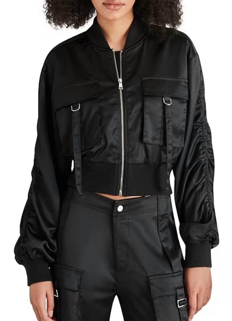 BB Dakota Costa Silk Utility Cropped Bomber Jacket In Black