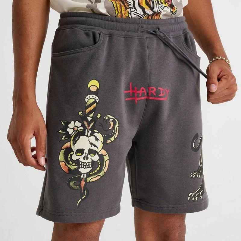 Ed Hardy Men's Ed Hardy Panther Skull Fleece Shorts 6