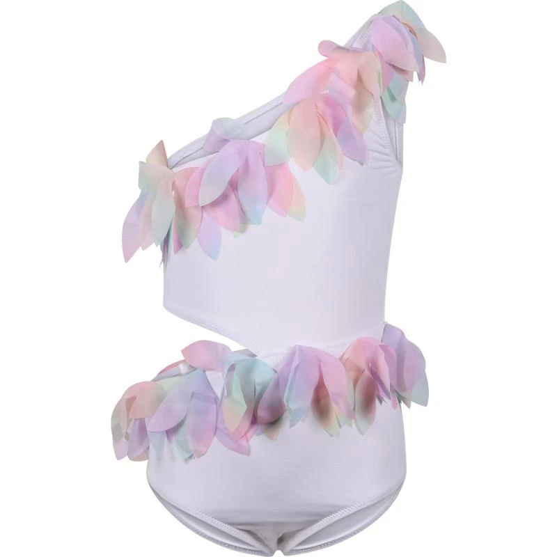 Stella Cove Feather trim swimsuit in white 1