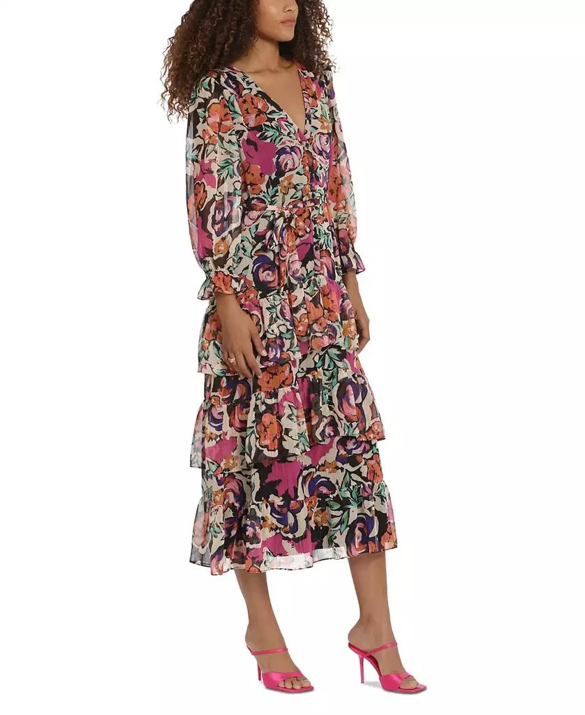 Donna Morgan Women's Printed V-Neck Tiered-Ruffle-Trim Dress 2