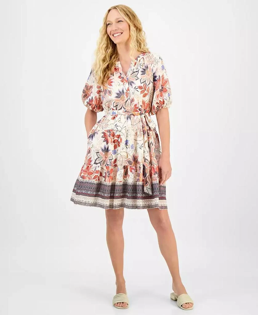 julia jordan Women's Printed Puff-Sleeve Tie-Waist Dress 1