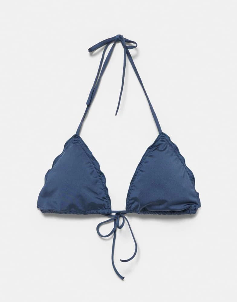Pull&Bear Pull&Bear Ruffled triangle bikini top in blue