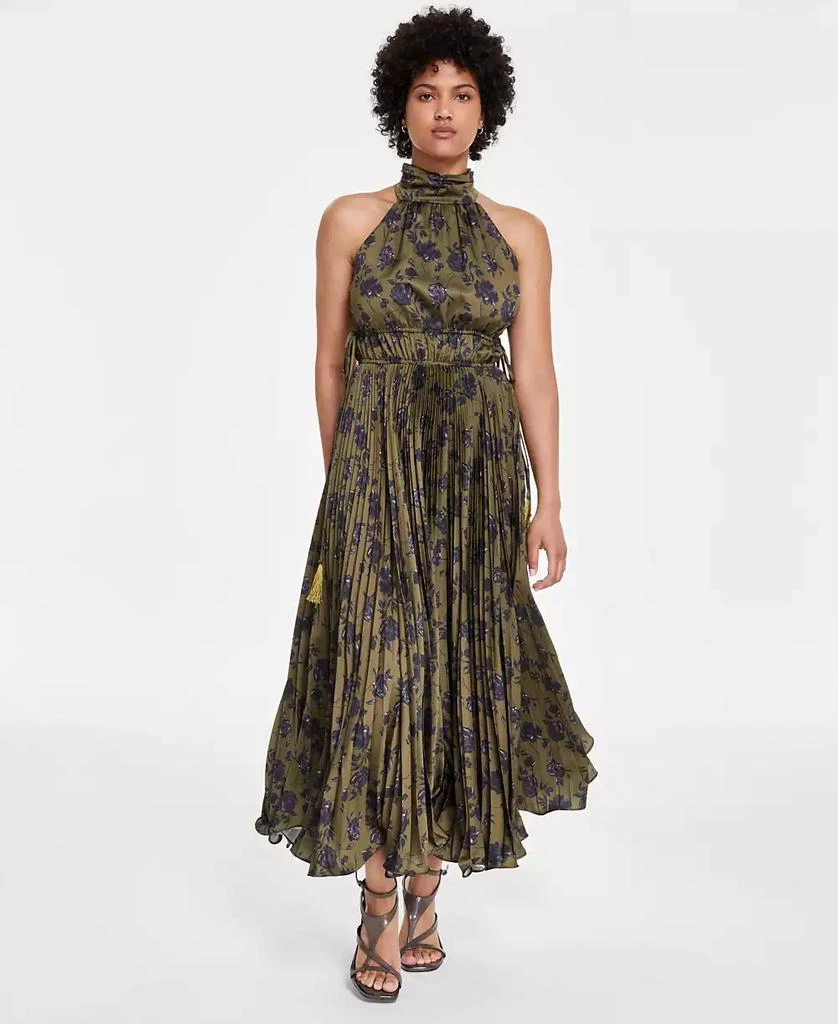 Taylor Women's Floral Print Pleated Halter Maxi Dress 1