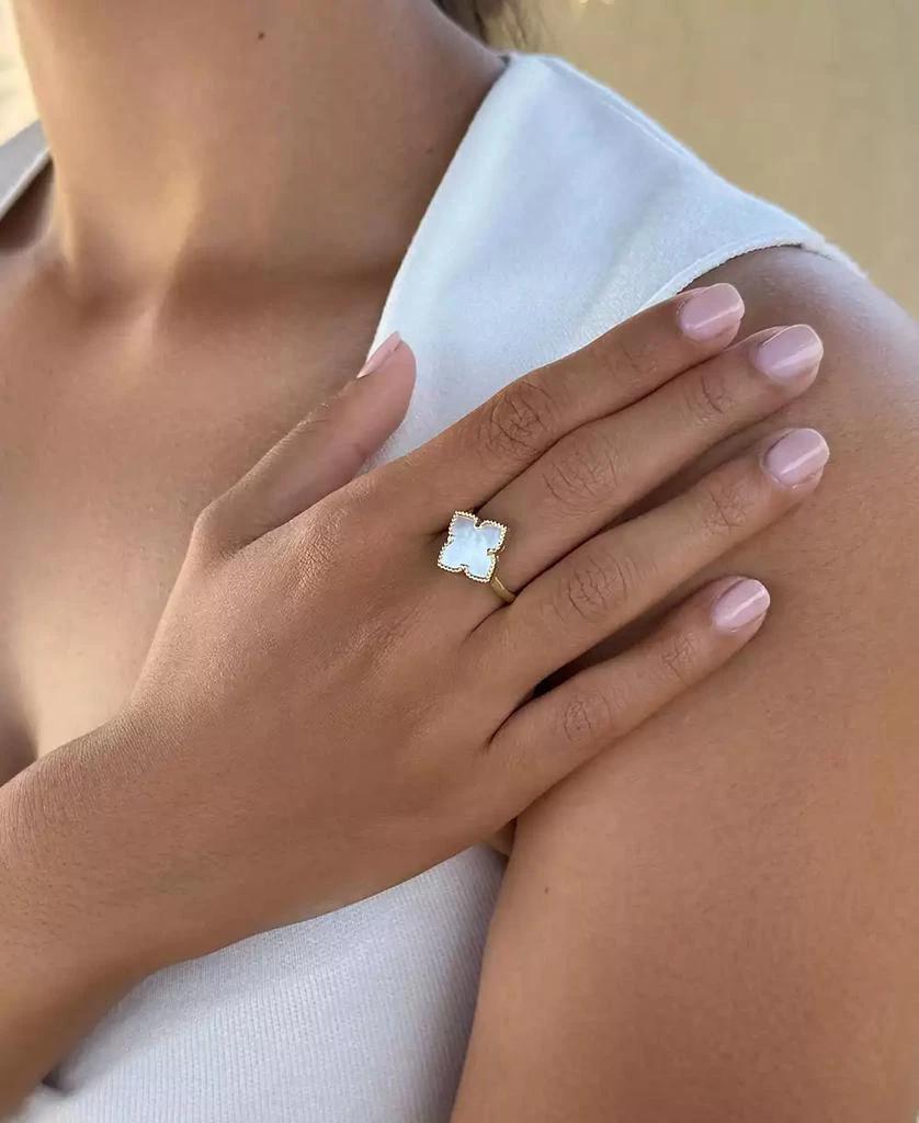 ADORNIA Gold Plated White Mother of Pearl Flower Ring 2