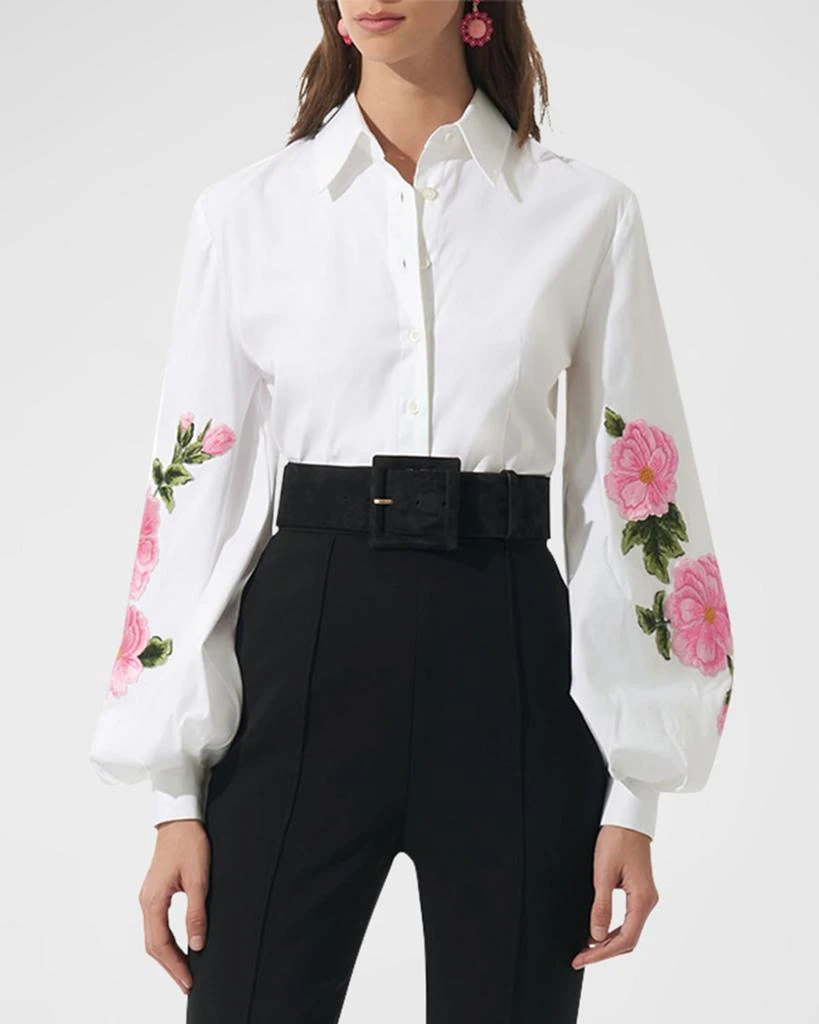 Carolina Herrera Floral Puff-Sleeve Button Down Blouse 2