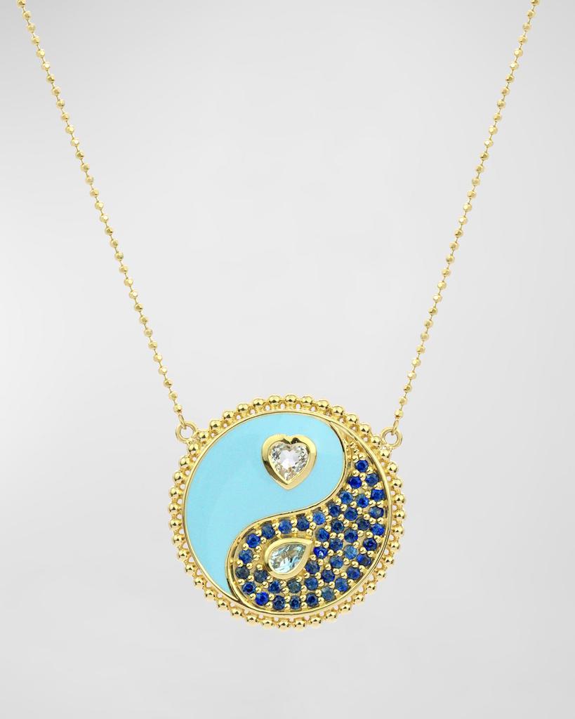 Stevie Wren 18K Yellow Gold Light Blue Enamel Gemini Gem Necklace
