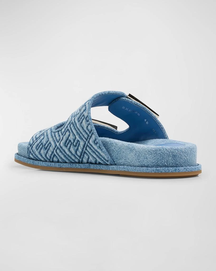 Fendi FF Embroidered Denim Dual Buckle Slide Sandals 4