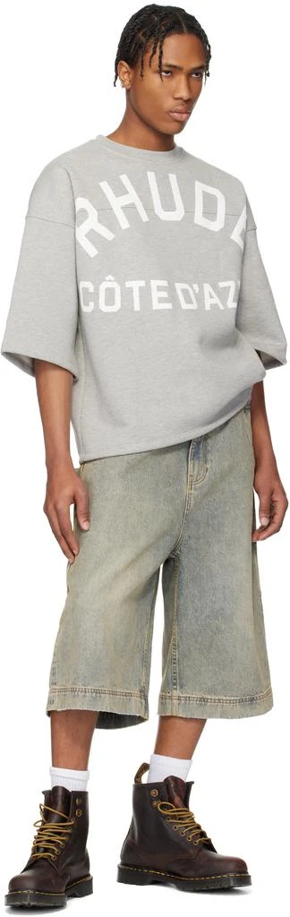 Rhude Gray 'Côte D'Azur' Mid-Sleeve Boxy T-shirt 4