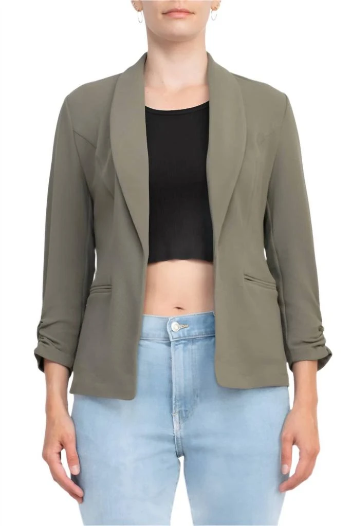 philosophy Shawl Collar Knit Crepe Blazer With Belt Pockets In Dust Olive